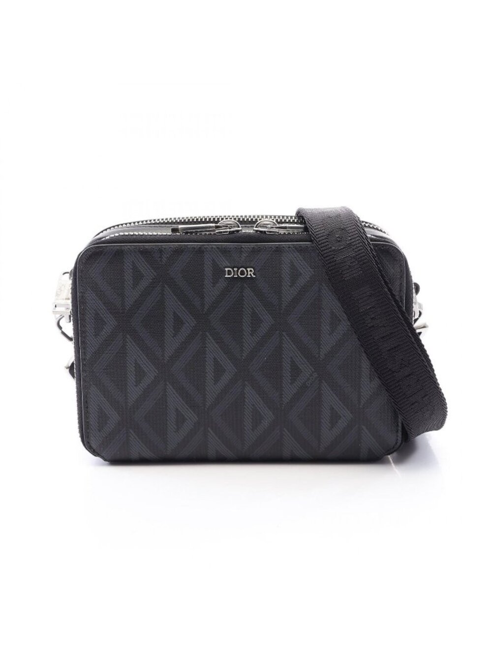 Dior Shoulder Bag CD Diamond Messenger Pouch Black Dark Gray Leather CD
